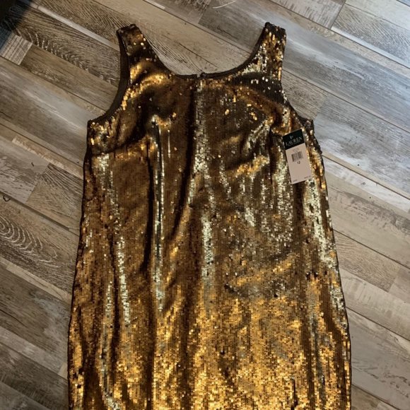 Ralph Lauren Gold/Copper Sequin Cocktail Dress size 12 - Picture 3 of 5